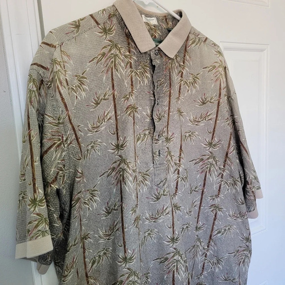 Michael Thomas Ltd Egyptian Nile Cotton Shirt Tan Cream Bamboo Collared Size XXL - Picture 2 of 10